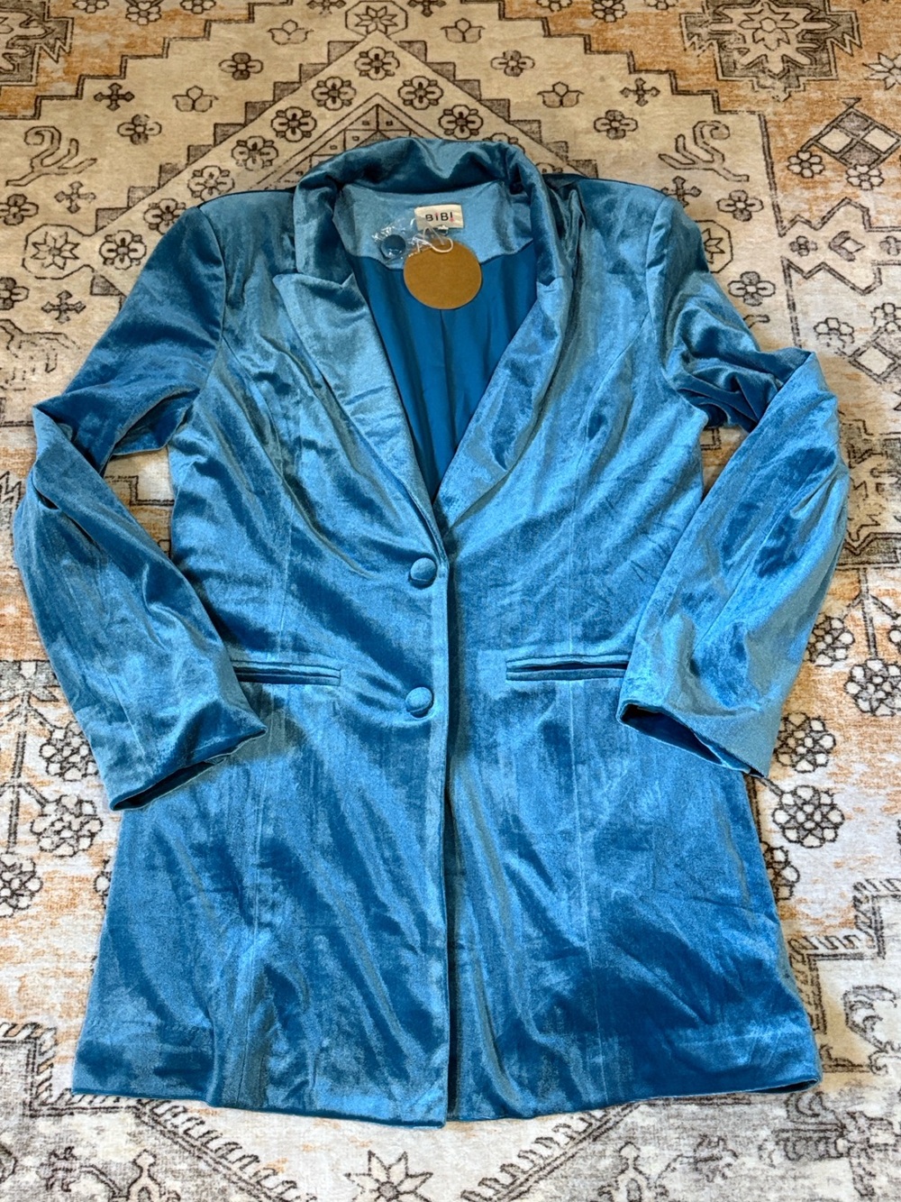 NWT BIBI L The Lagrange Velvet teal blue 2 button blazer